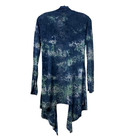 ECO YOGA organic cotton tie-dye blue floral burnout waterfall cardigan wrap M - Picture 2 of 10